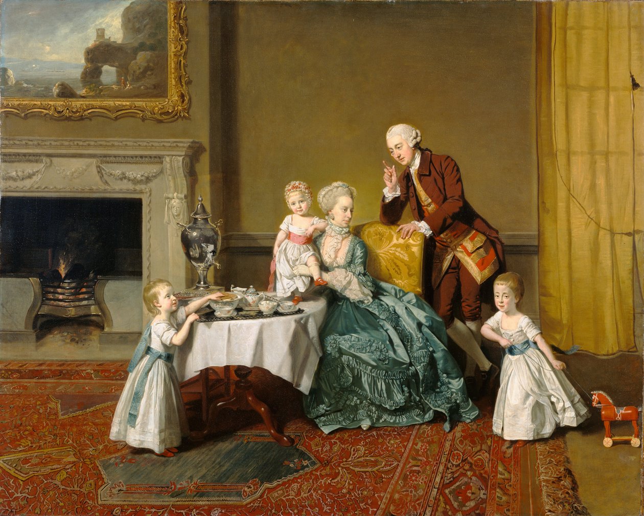 w:John Peyto-Verney, 14. baron Willoughby de Broke (1738-1816), og hans familie i morgenmadssalen på Compton Verney. Hjemme i Compton Verney House, Warwickshire, bygget af ham 1762-8. af Johann Zoffany