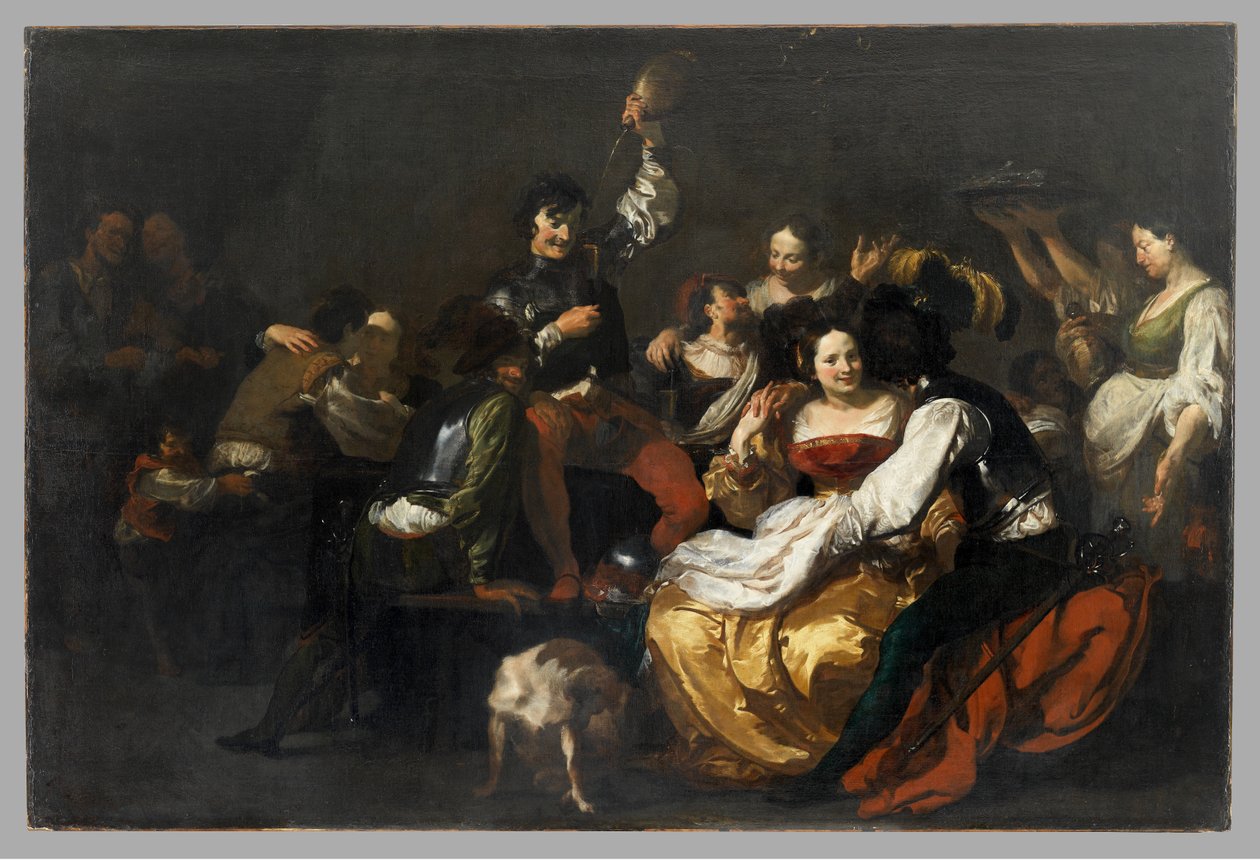 Fest med soldater og prostituerede, efter 1625 af Johann after Liss or Lis or von Lys