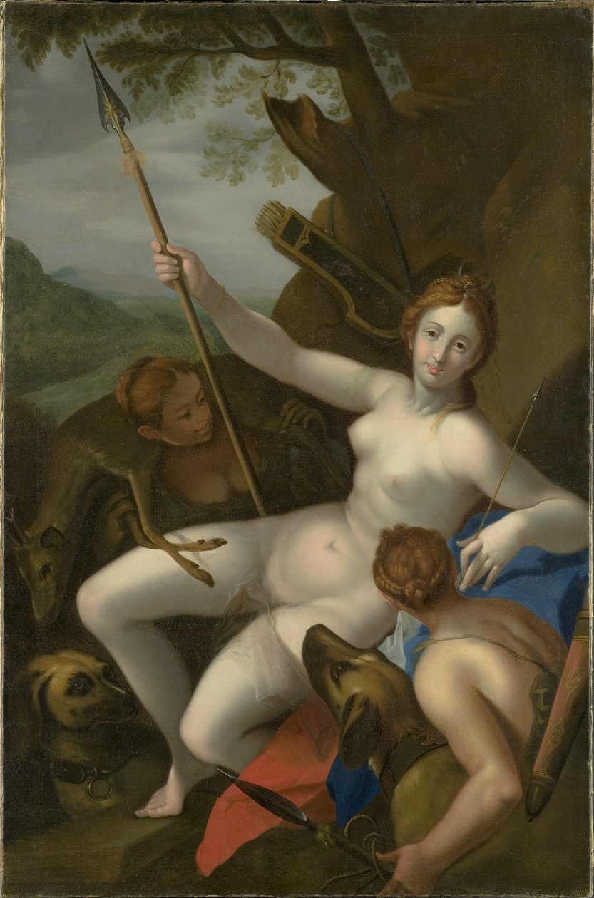 Diana med nymfer, hunde og vildt af Johann or Hans von Aachen