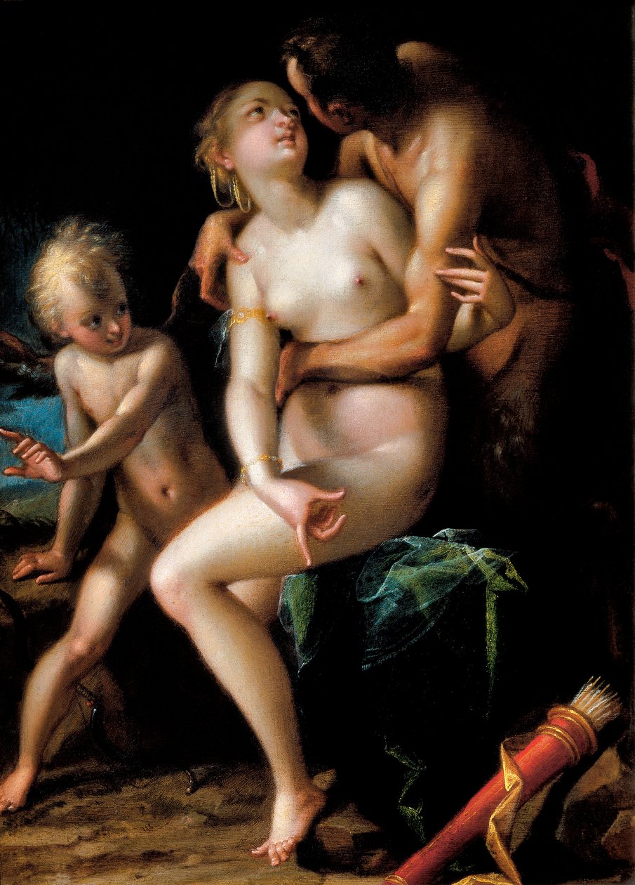 Jupiter, Antiope og Amor Cupidon af Johann or Hans von Aachen