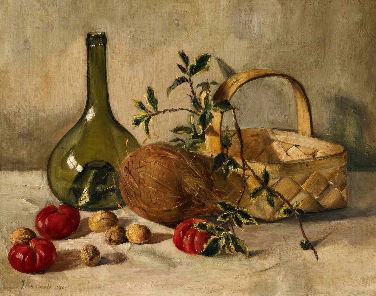 Stilleben med en kokosnød af Johanna Margaretha van de Kasteele