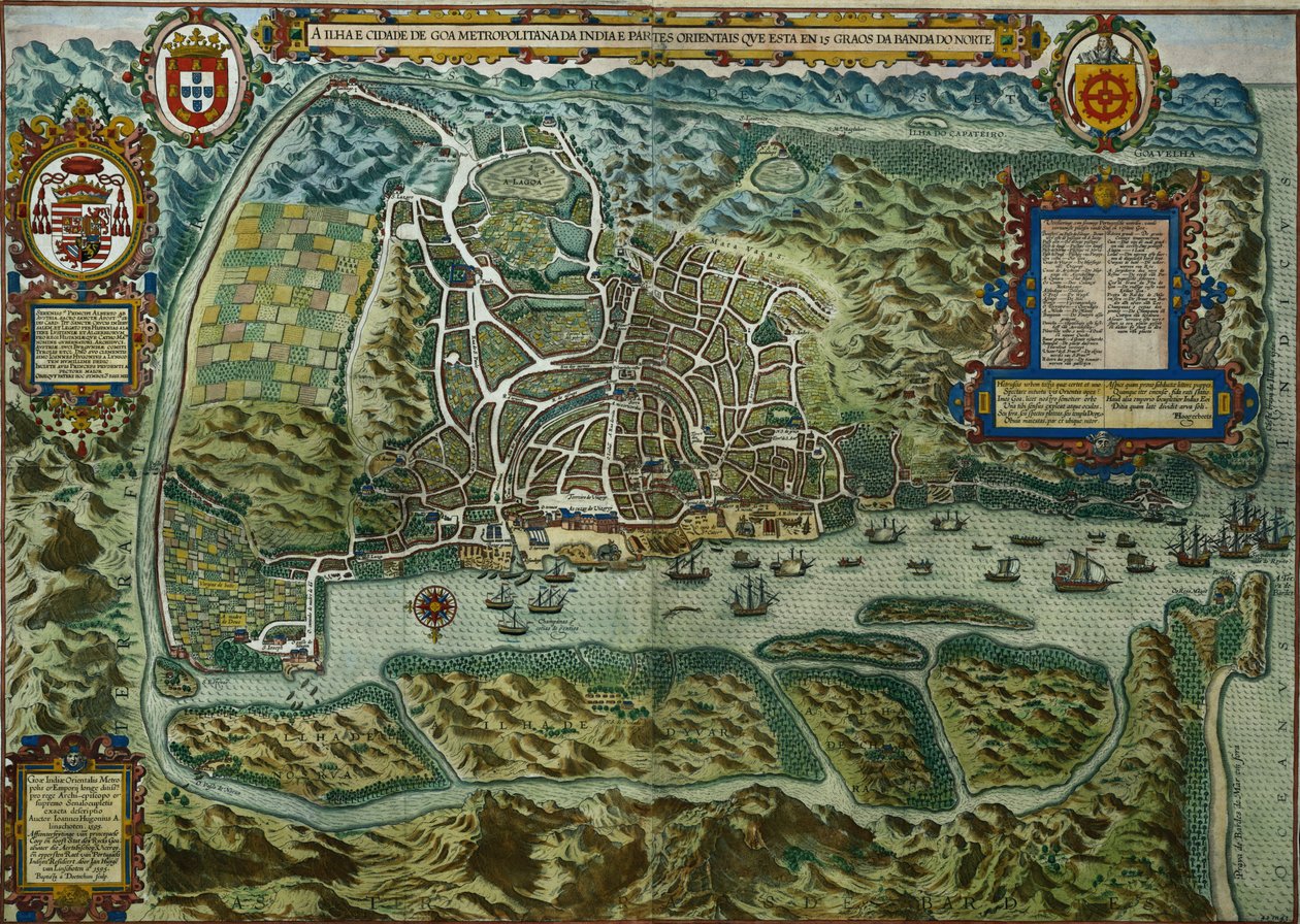 Kort over byen og den portugisiske havn i Goa, Indien, 1595 (for detaljer se 110751) af Johannes Baptista van Doetechum the Younger