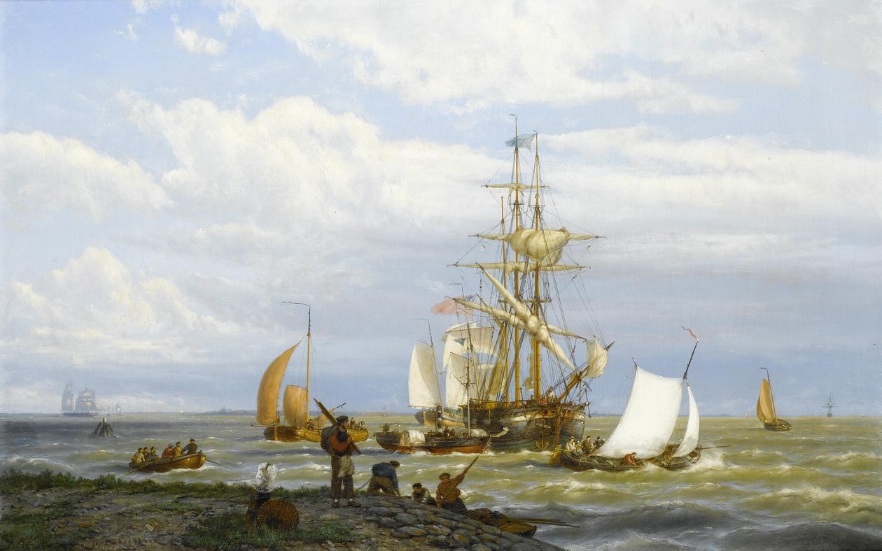 En travl flodmunding af Johannes Hermann Barend Koekkoek