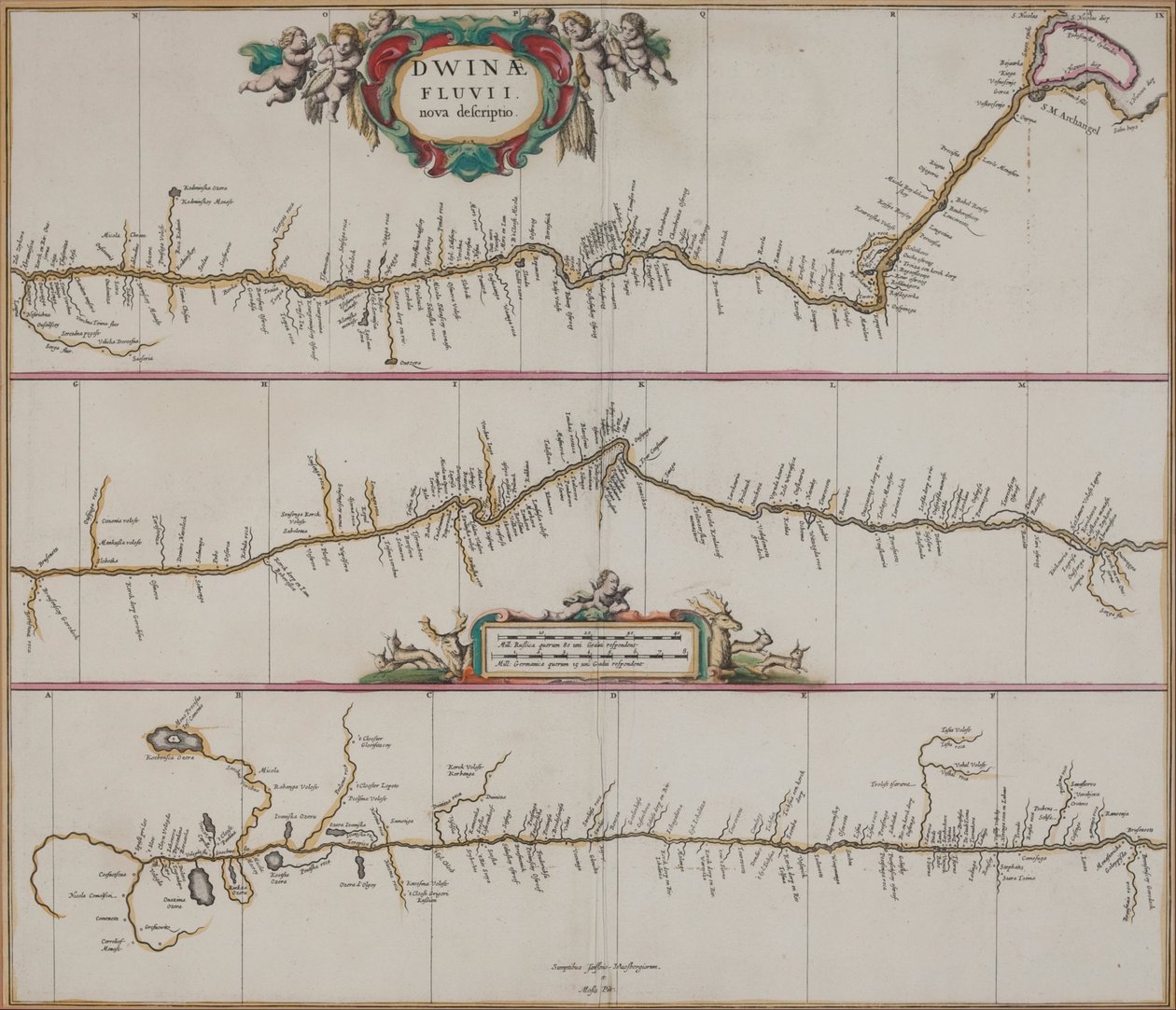 Dwinae Fluvii nova beskrivelse (En ny beskrivelse af Dvina -floden) af Johannes Janssonius Waasbergen