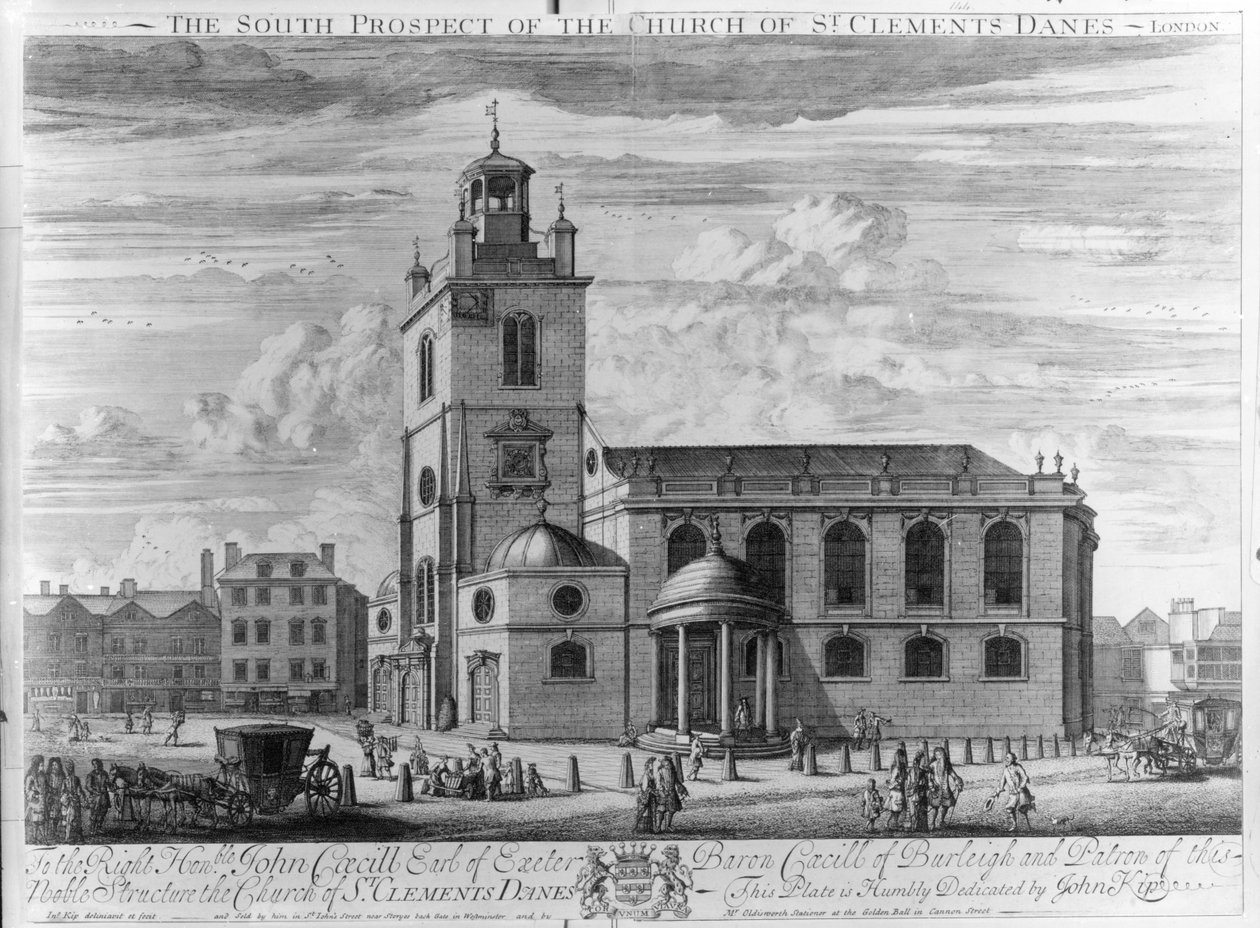 The South Prospect of Church of St. Clements Danes, London af Johannes Kip