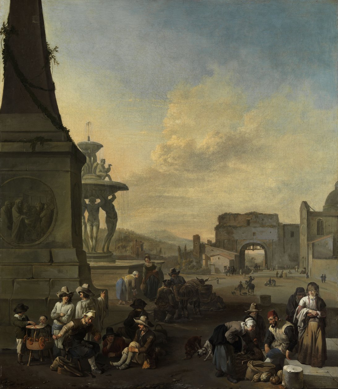 Markedens travlhed på Piazza del Popolo i Rom af Johannes Lingelbach