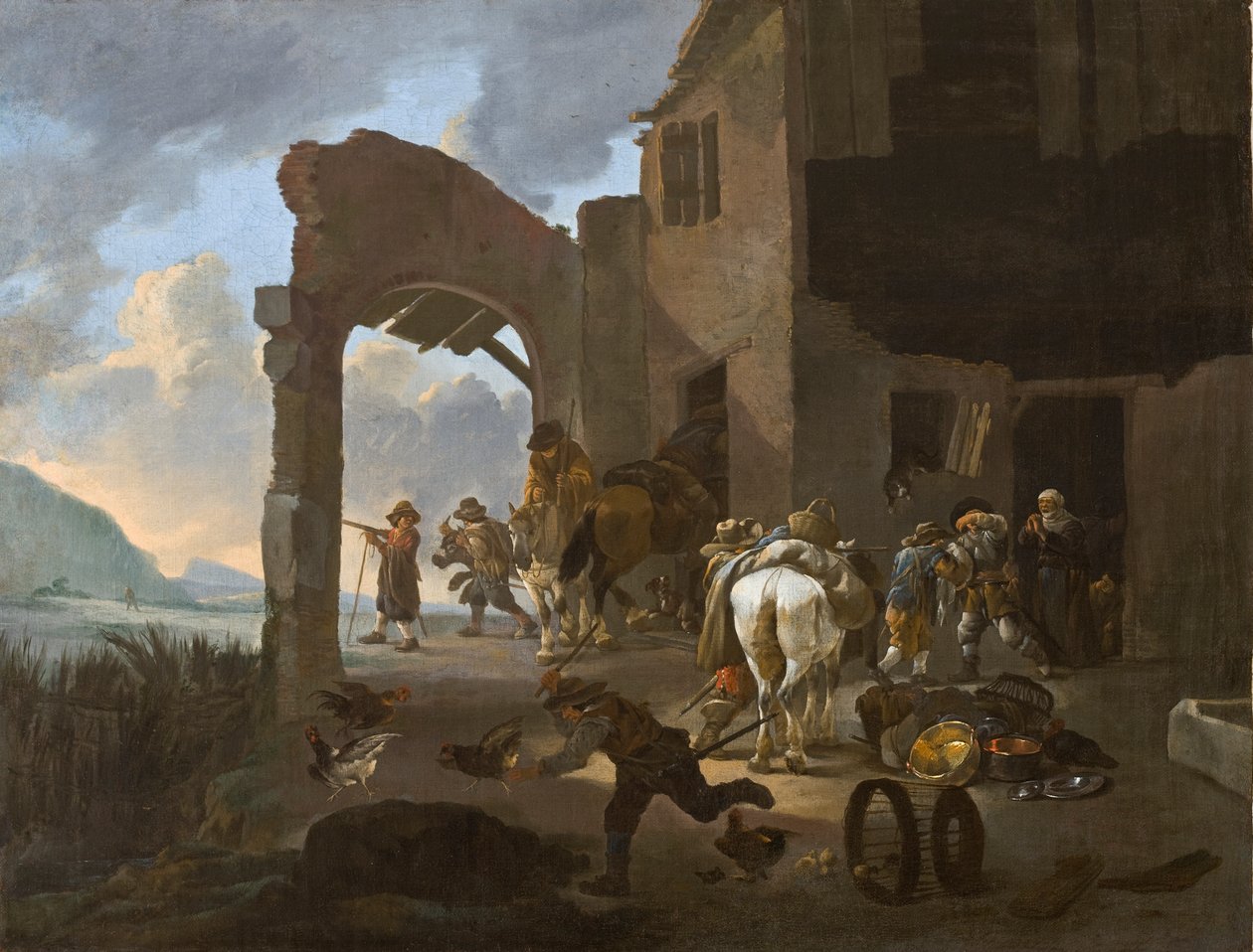 Soldater plyndrer en bondefamilie, ca. 1650 af Johannes Lingelbach