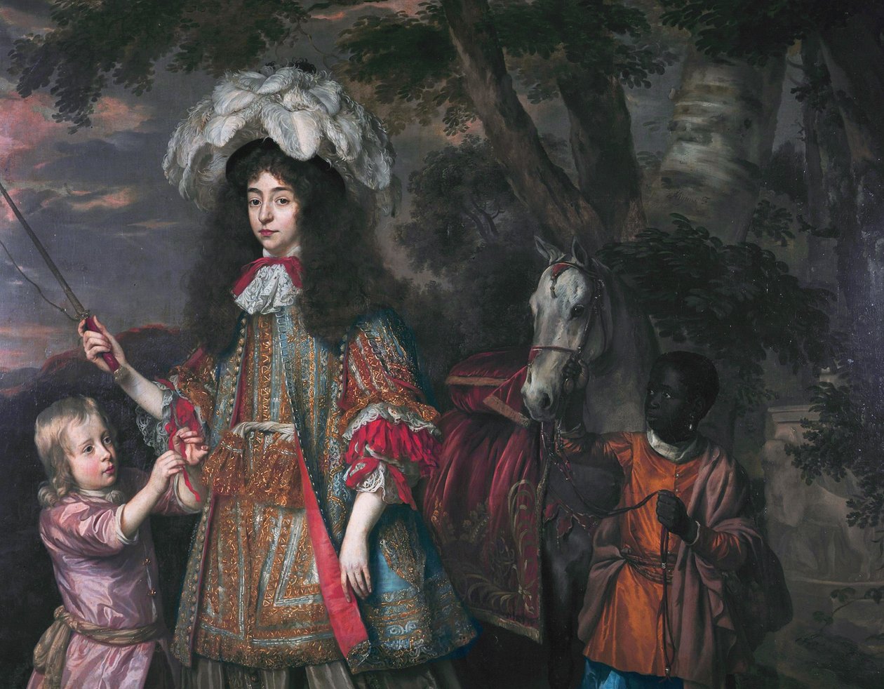 Portræt af Maria af Orange (1642-1688), med Hendrik van Zuijlestein (d. 1673) og en tjener af Johannes Mytens