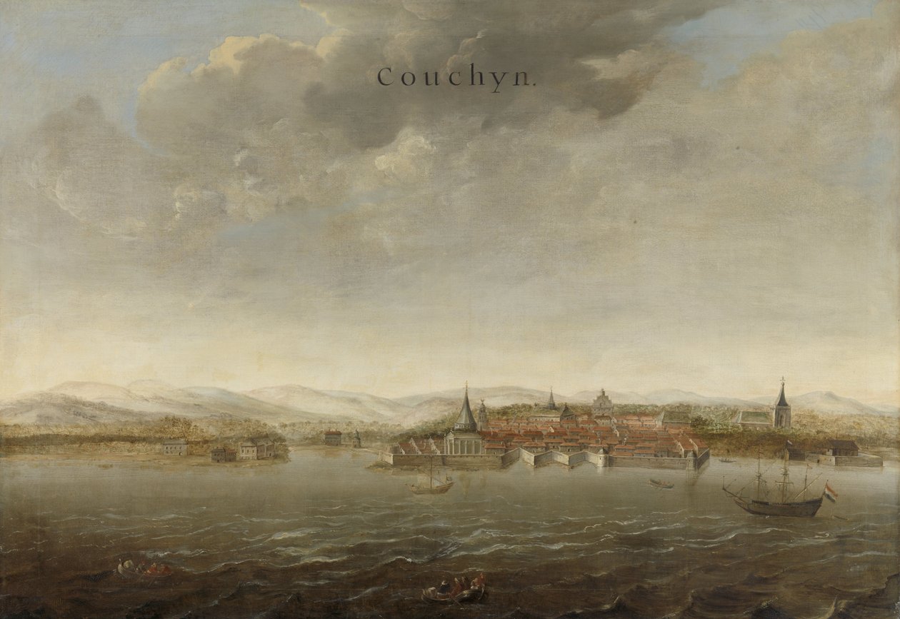 Udsigt over Cochin på Malabarkysten i Indien, ca. 1662-3 af Johannes Vinckeboons
