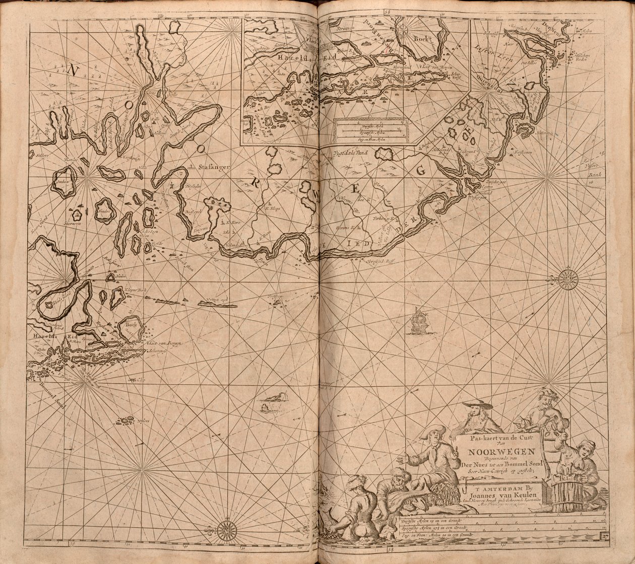 Kort fra Nationalbibliotekets kortsamling. Kortet er udgivet i () og viser den norske kyst, Agder, Rogaland af Johannes van Keulen  