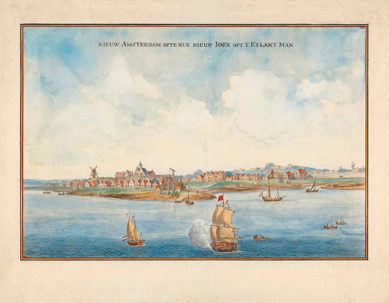 New York fra havet i det 17. århundrede. af Johannes (after) Vingboons