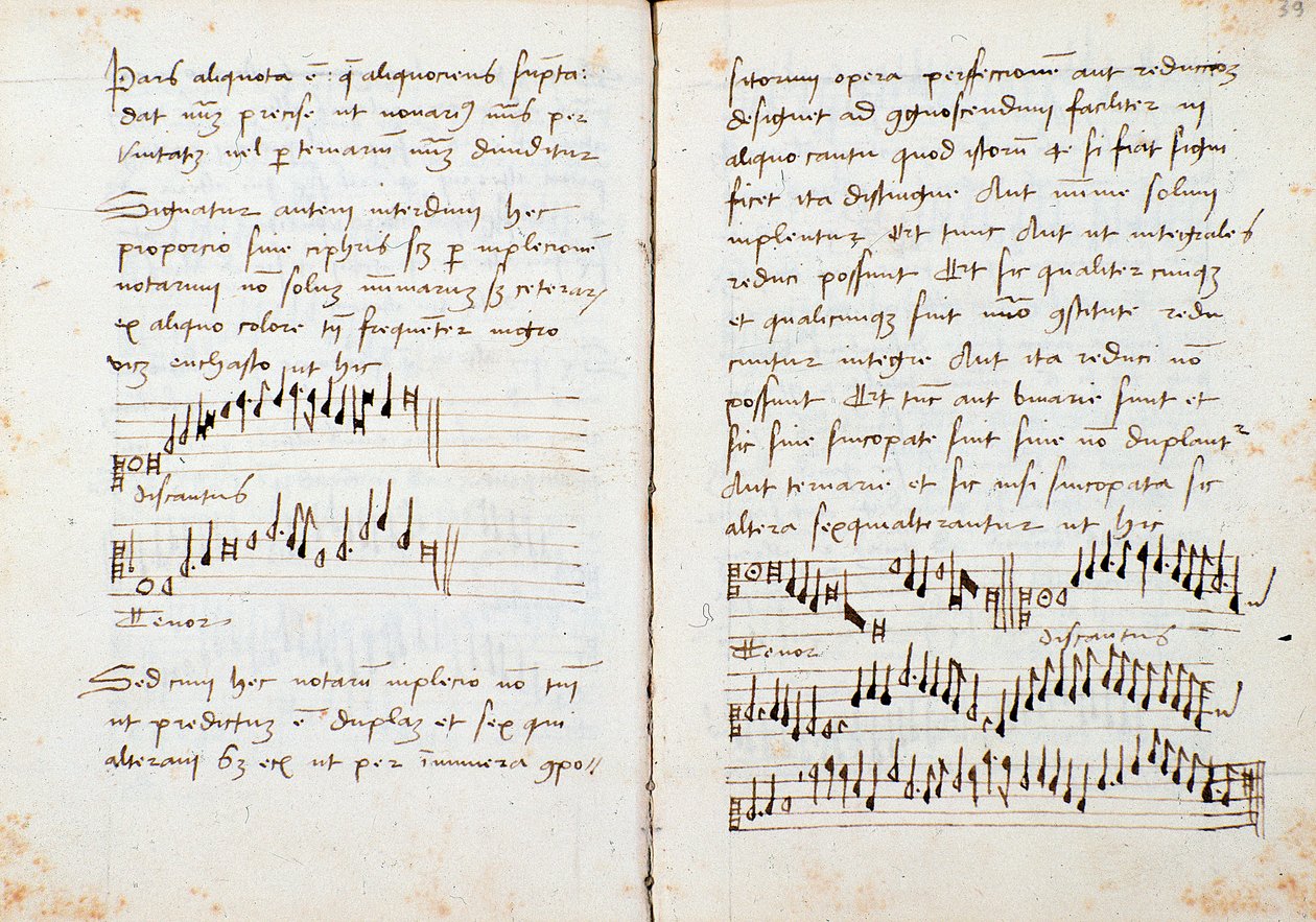 Side fra A Musical Theory Book af Johannes Tinctoris af Johannes (c.1435 1511) Tinctoris