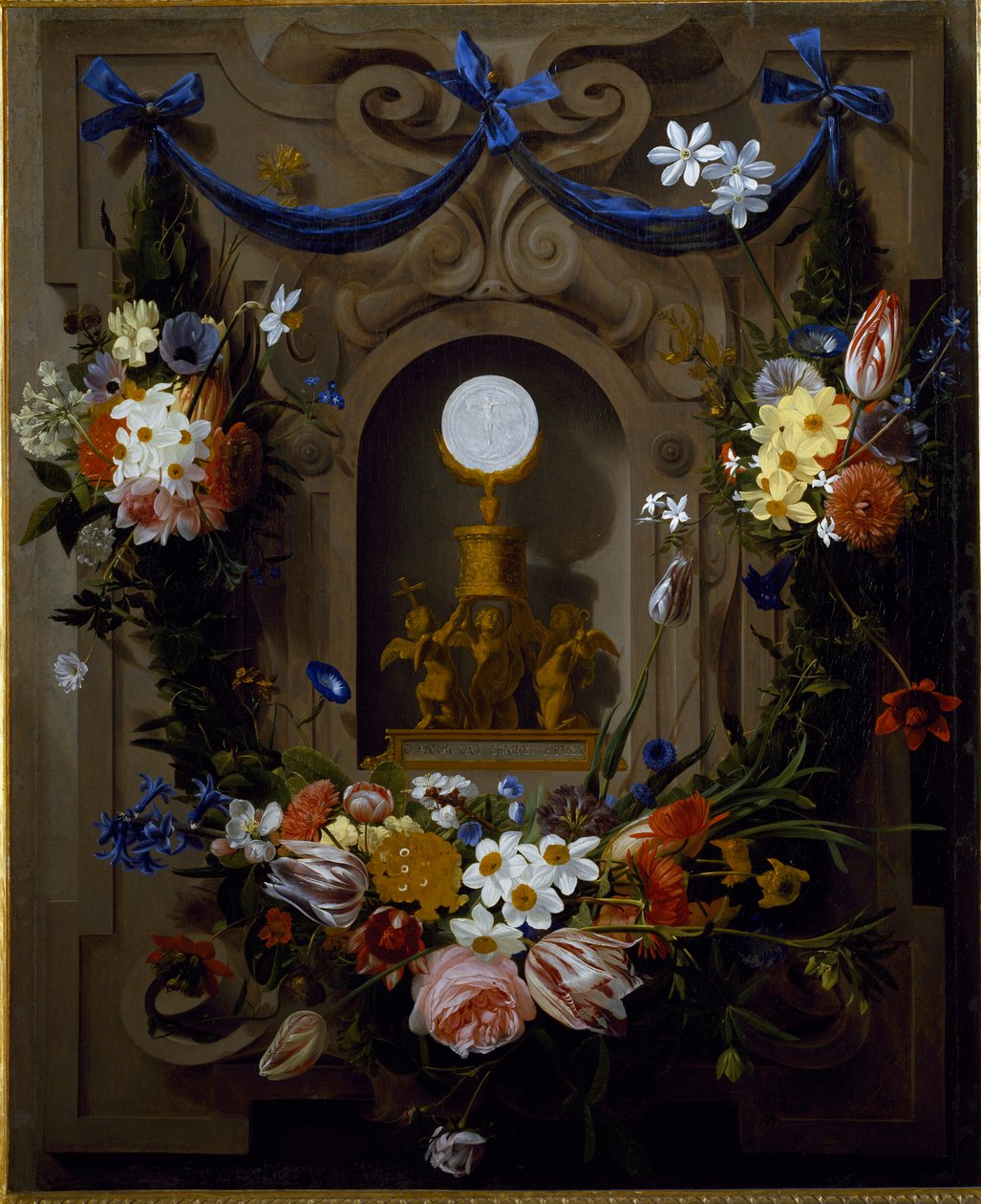 Eukaristi i en blomsterkrans (olie på lærred af Johannes Antonius van der Baren