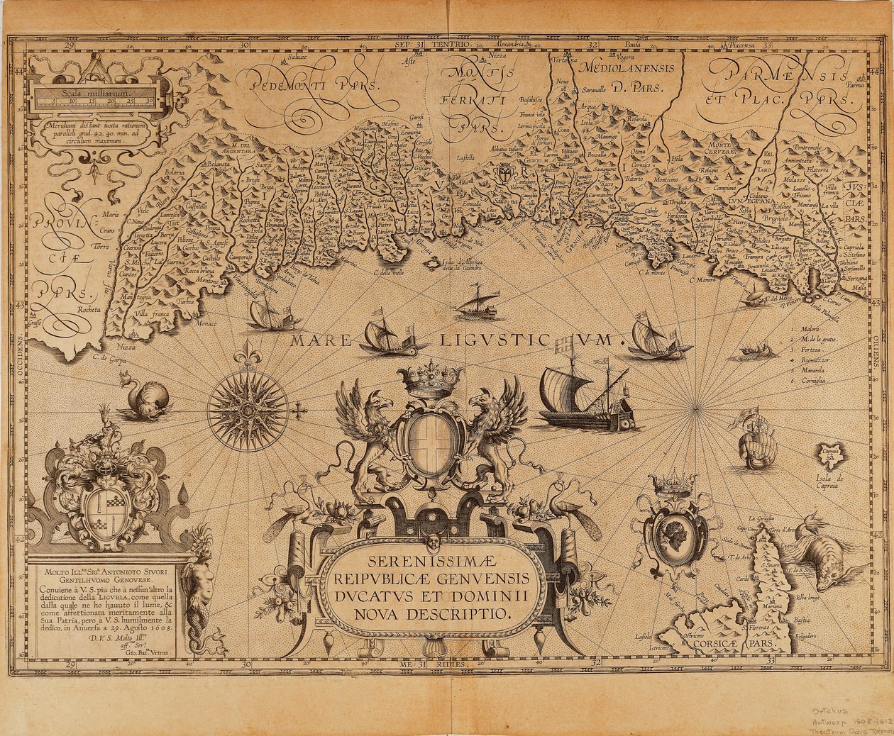 Republikken Genova, kort af Jan Baptist Vrients fra Theatrum Orbis Terrarum af Abraham Ortelius af Johannes Baptista Vrints