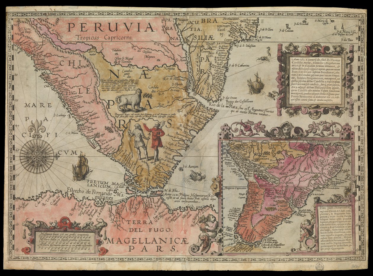 Den sydlige spids af Peru, Sydamerika, ca. 1590 (håndkoloreret) af Johannes Baptista van the Younger Doetechum