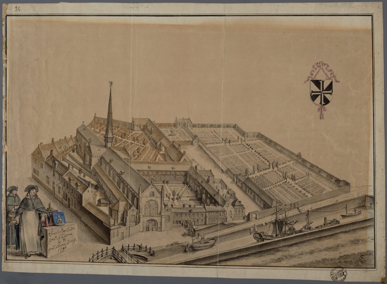 Predikheren Kloster i Brugge (akvarel og blyant på papir) af Johannes Beerblock