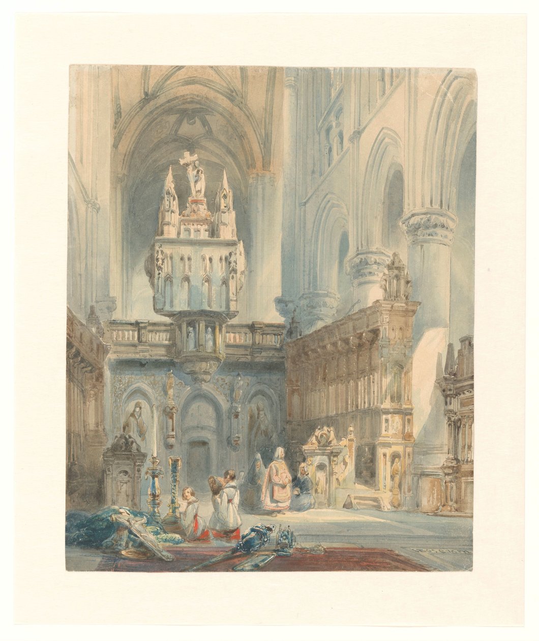 Kerkinterieur af Johannes Bosboom (signed by artist)