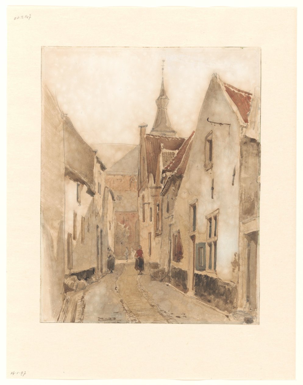 Udsigt fra Ridderstraat i Kerksteeg, Hattem af Johannes Bosboom