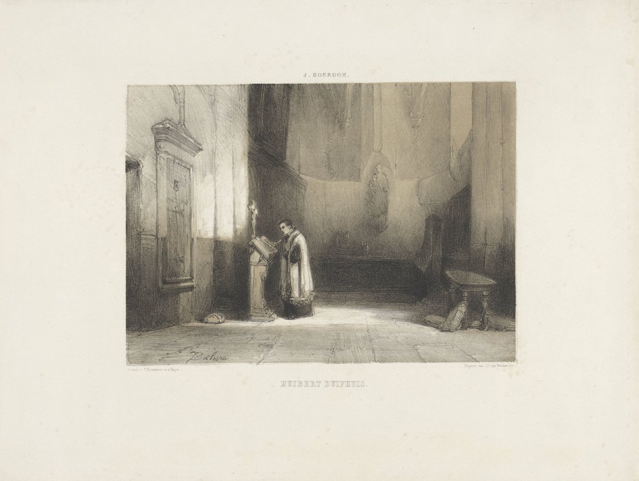Hubert Duifhuis læser i en kirke af Johannes Bosboom