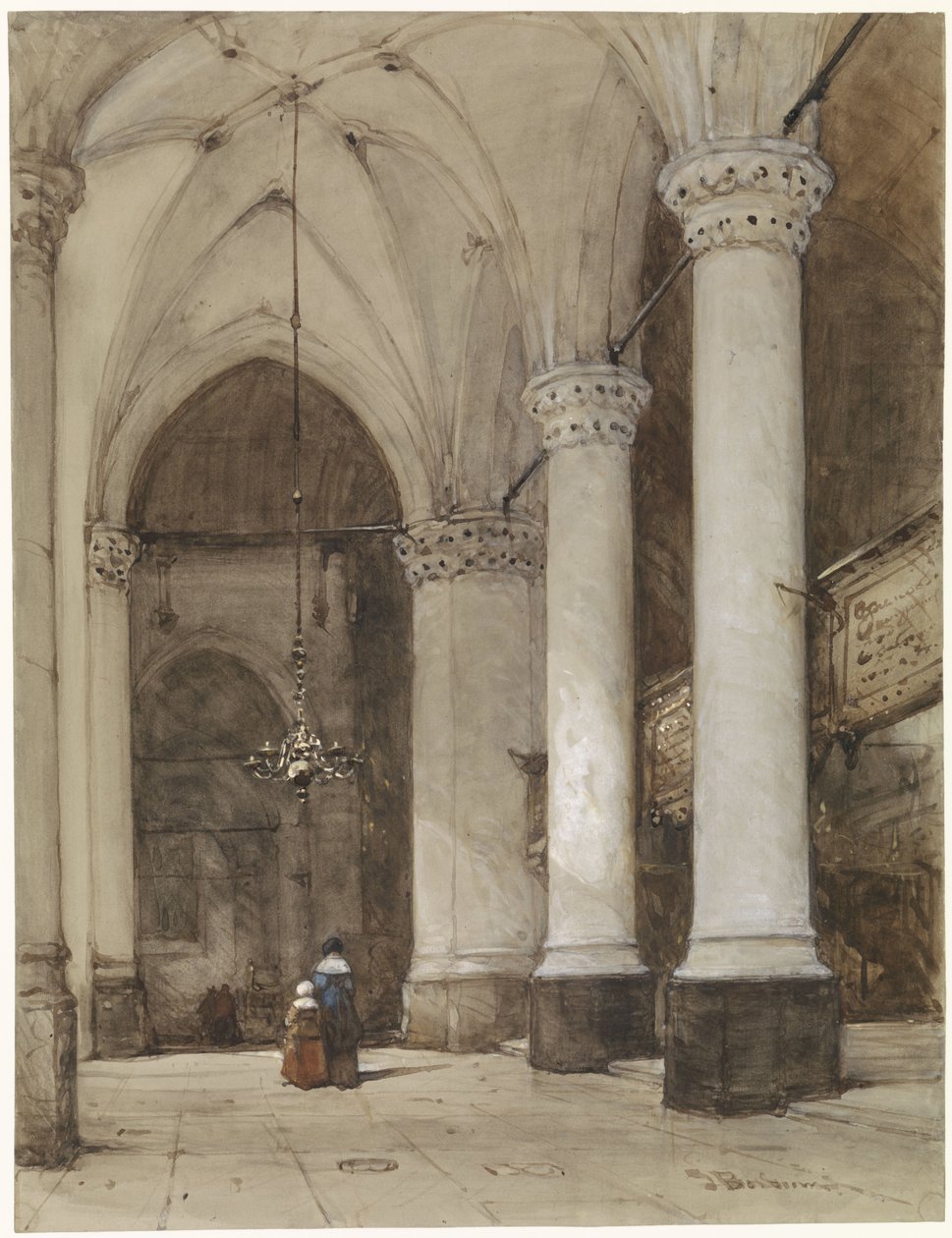 Sydlige sideskib af den store kirke i Haag Sydlige sideskib af Grote Kerk i Haag, med figurer fra det syttende århundrede af Johannes Bosboom