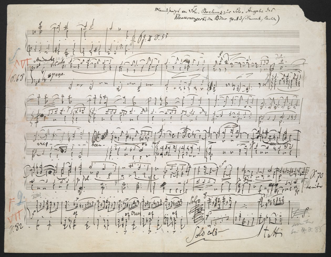 Zweig MS 19 f.1r Klaverkoncert nr.2 i B, op. 83 af Johannes Brahms