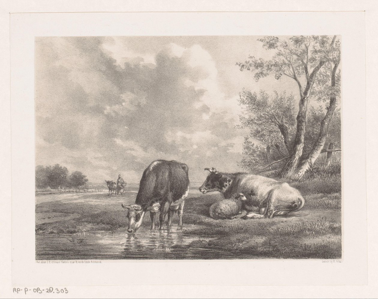 To køer og får ved vandet af Johannes Christiaan d