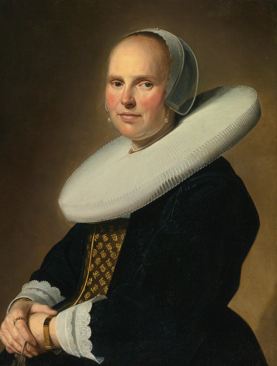 Portræt af en dame, signeret midt til højre: J. Verspronck... af Johannes Cornelisz Verspronck