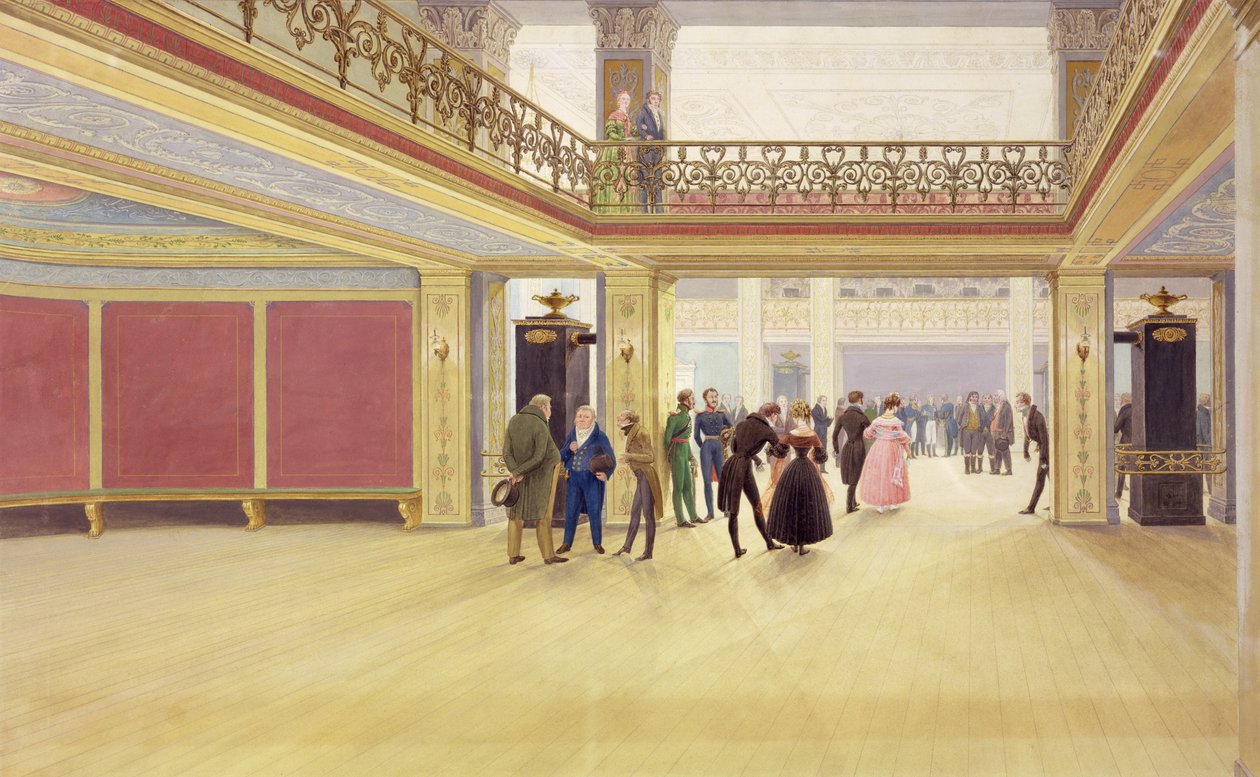 Interiør af et slot, ca. 1830 (akvarel på papir) af Johannes Flintoe