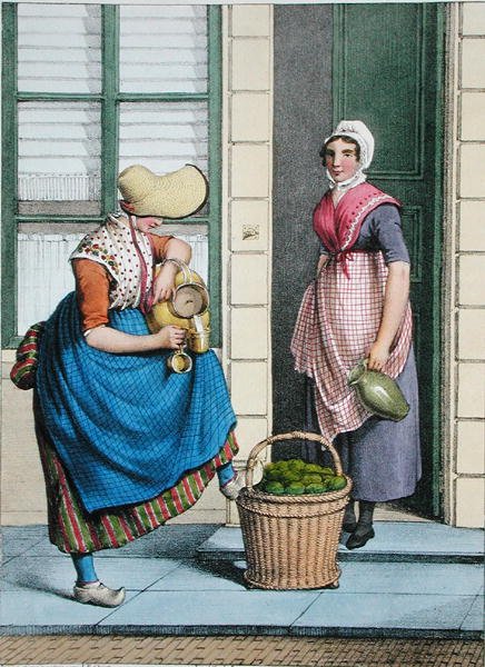 En kvinde, der sælger mælk og grøntsager, illustration fra 