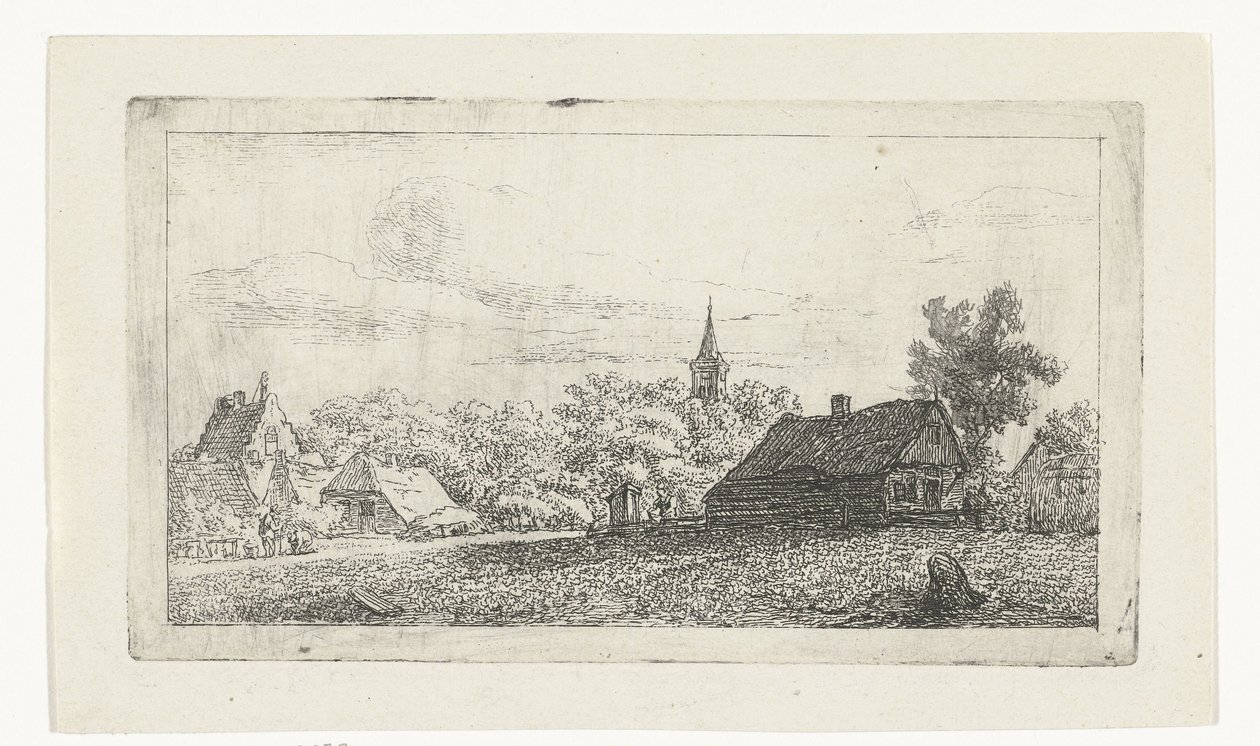 Landsbyudsigt med kirketårn mellem træer af Johannes Franciscus Christ