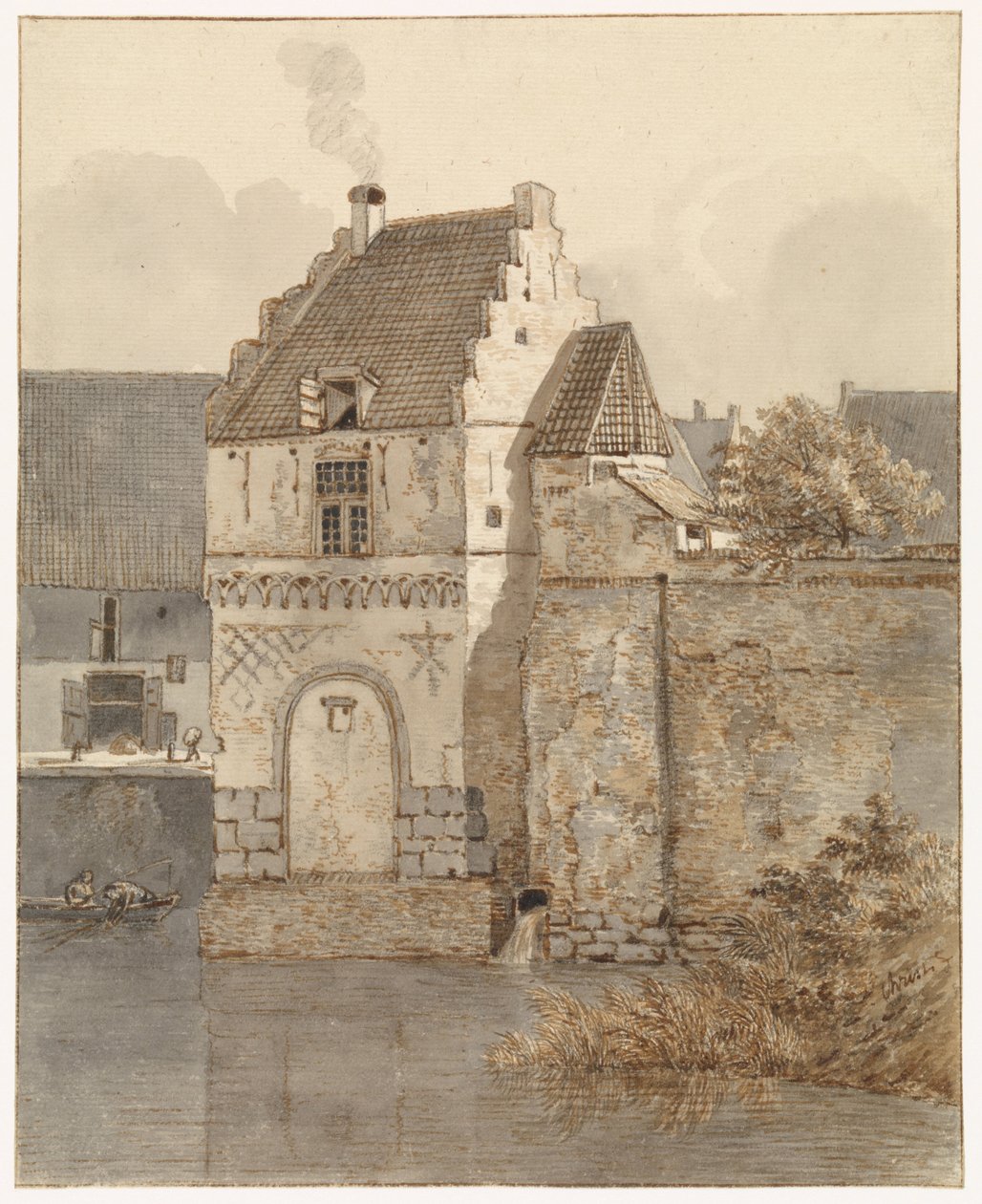 Udsigt over Bottelpoort ved Oude Haven i Nijmegen af Johannes Franciscus Christ