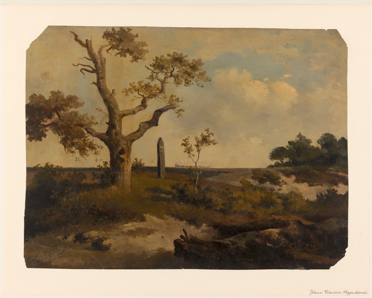 Landskab med et tog foran af Johannes Franciscus Hoppenbrouwers (signed by artist)