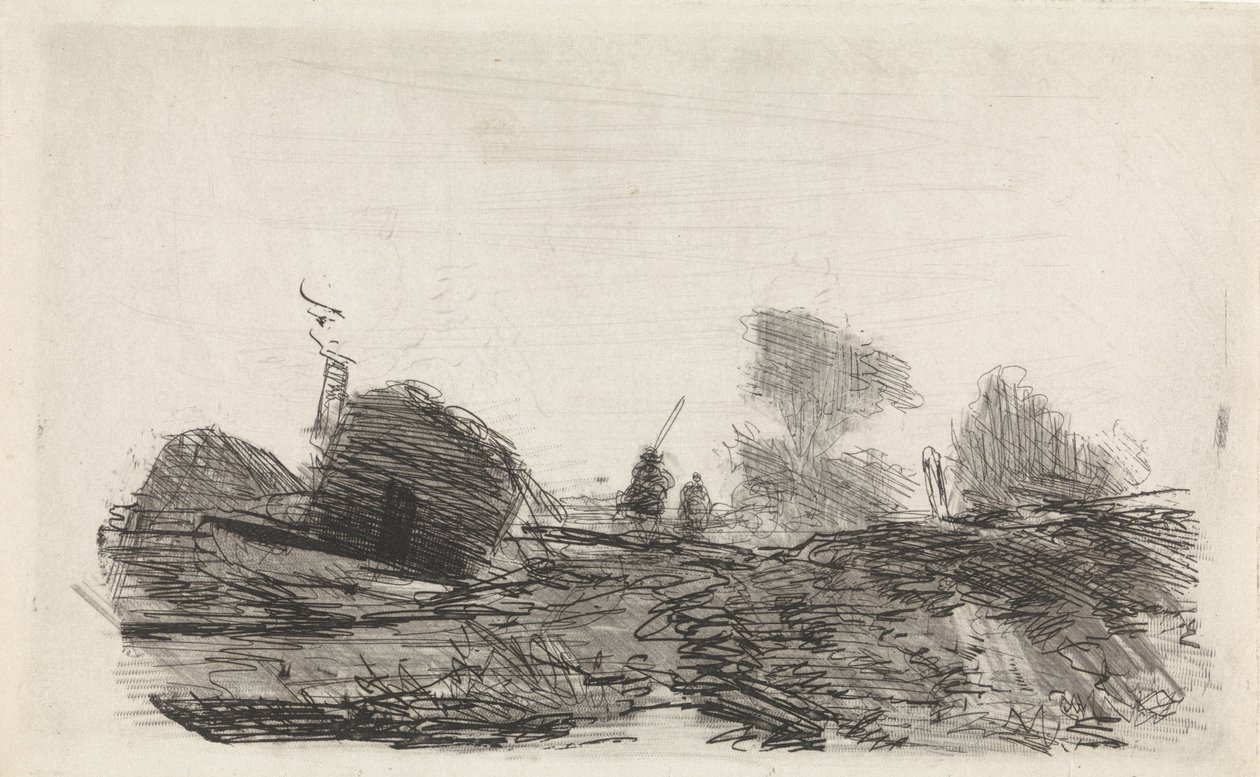 Landskab med lade og to ryttere af Johannes Franciscus Hoppenbrouwers