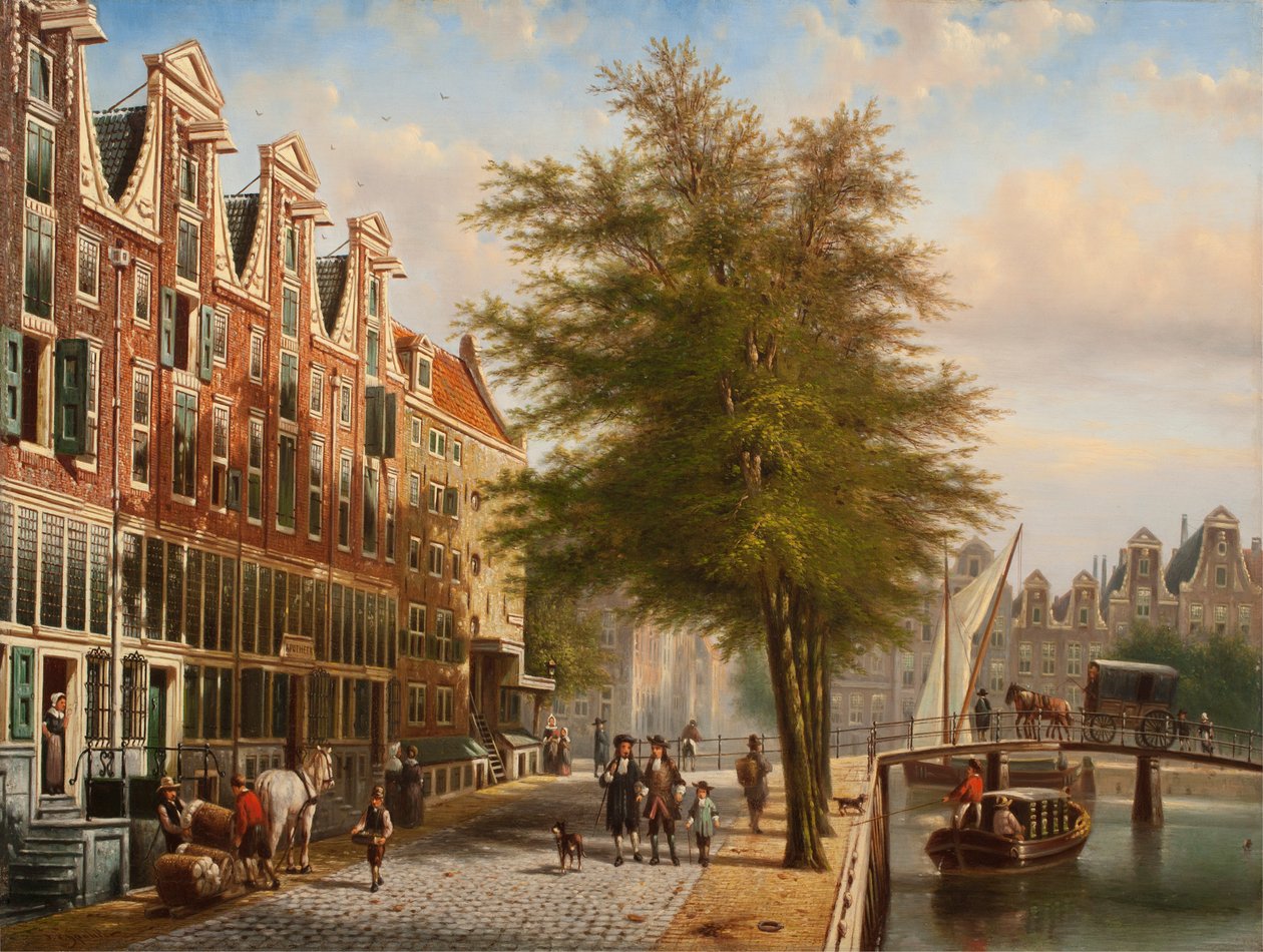 Udsigt over Leidsegracht og Herengracht, Amsterdam af Johannes Franciscus Spohler