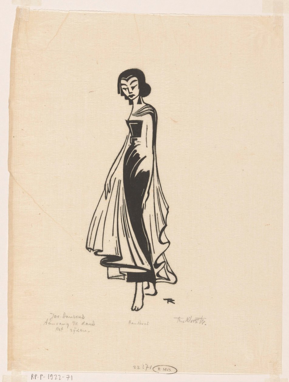 Begyndelsen af ​​dansen, den stigende (original titel på objektet) Javanesisk danser (original serietitel på objekt) af Johannes Frederik Engelbert ten Klooster (signed by artist)