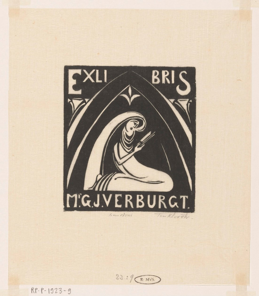 Ex-libris af Gerrit-Jan Verburgt af Johannes Frederik Engelbert ten Klooster (signed by artist)