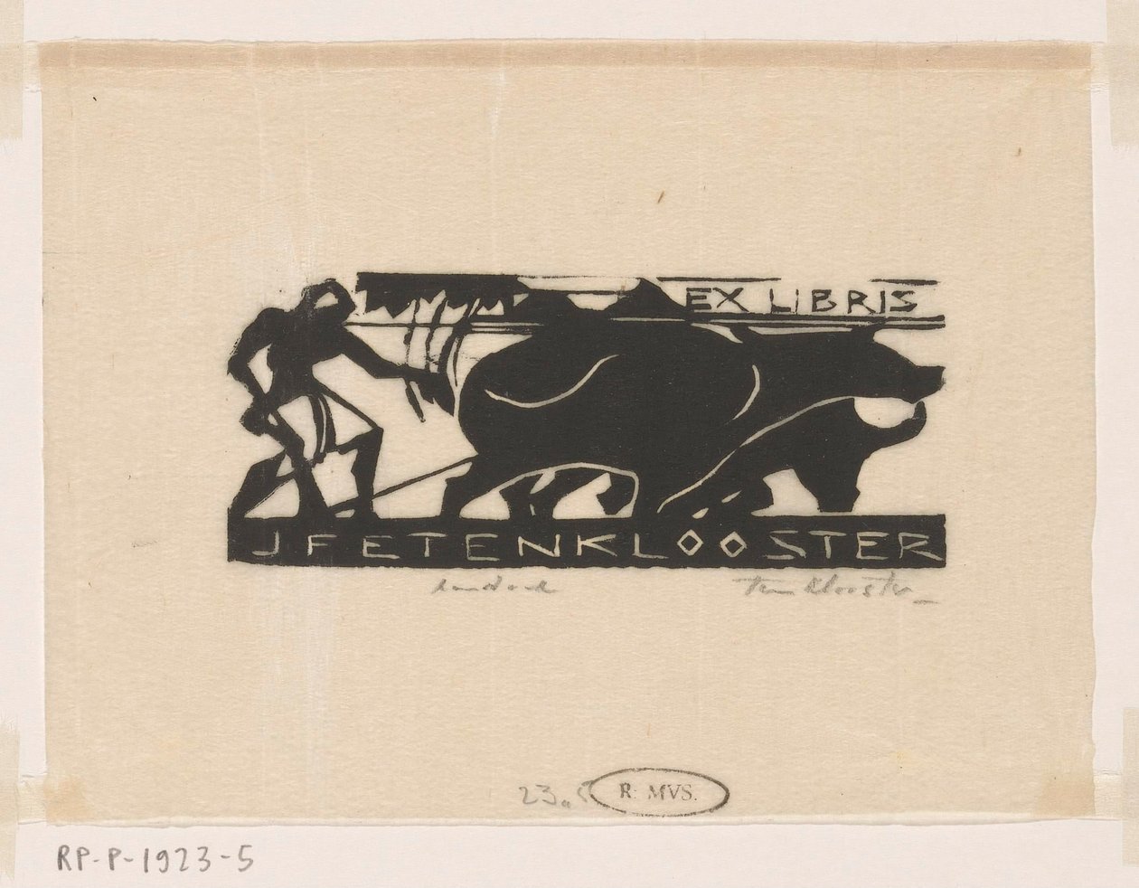 Ex-libris af J.F.E. ved Kloster af Johannes Frederik Engelbert ten Klooster (signed by artist)