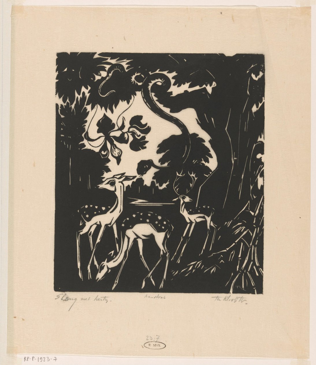 Slange med hjort (original titel på objektet) af Johannes Frederik Engelbert ten Klooster (signed by artist)