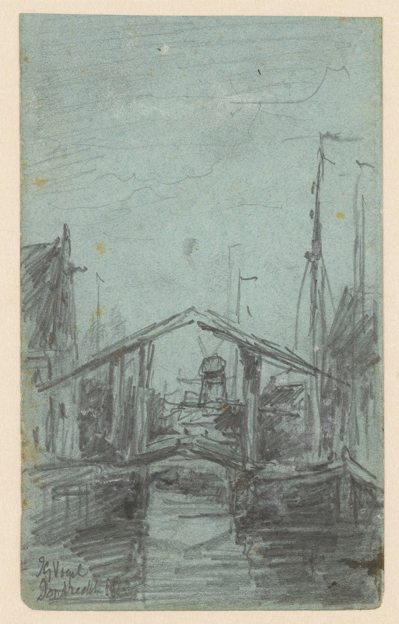Udsigt over Dordrecht med vindebro af Johannes Gijsbert Vogel
