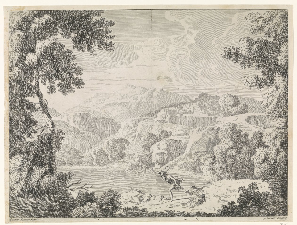 Actaeon bliver forvandlet til en hjort af den badende Diana Landskaber efter Gaspar Poussin (serietitel) af Johannes Glauber