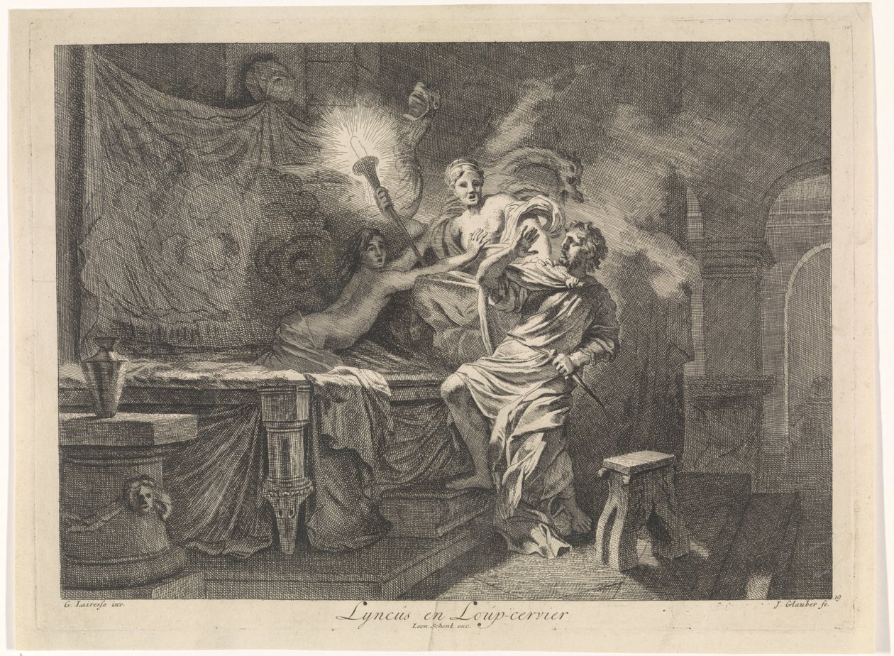 Ceres forhindrer mordet på Triptolemus Lyncus og Loup-cervier (titel på objekt) Bibelske, mytologiske og allegoriske fremstillinger (serietitel) af Johannes Glauber
