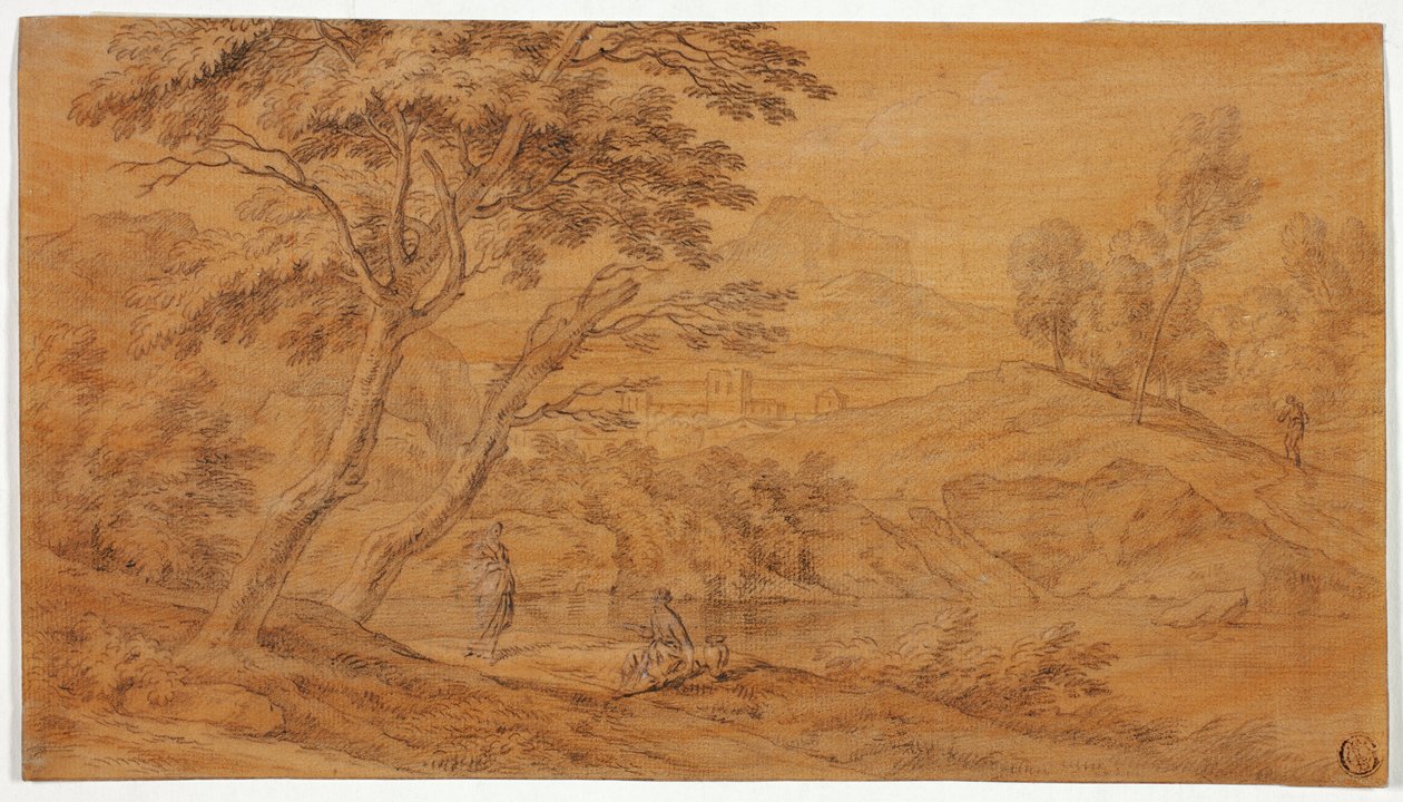 Landskab med figurer ved et vandløb af Johannes Glauber