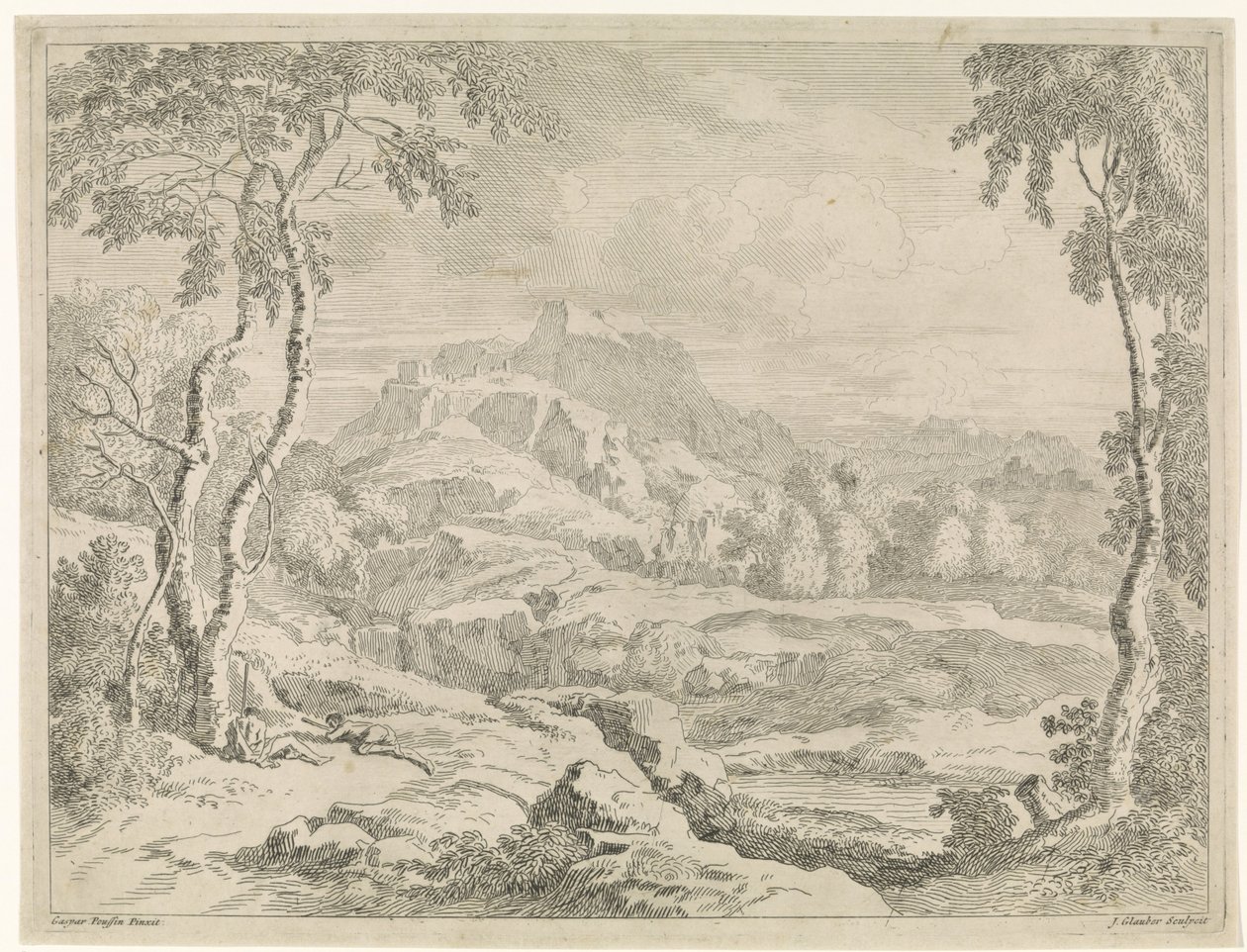 Landskab med hyrder Landskaber efter Gaspar Poussin (serietitel) af Johannes Glauber