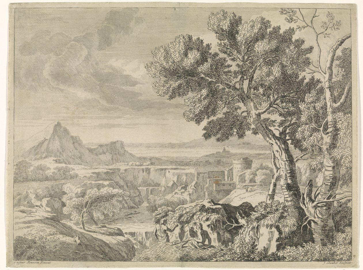 Landskab med kløft og vandfald Landskaber efter Gaspar Poussin (serietitel) af Johannes Glauber