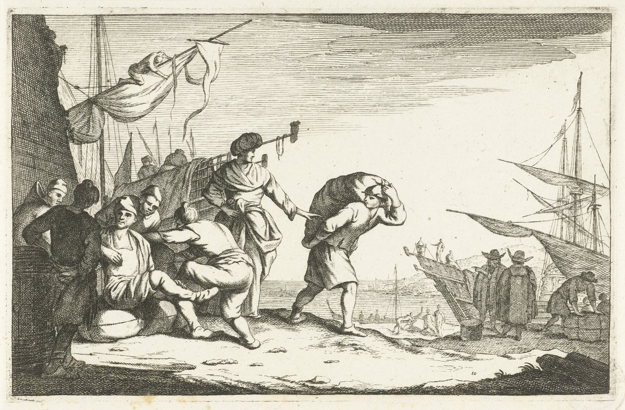 Havn med samtalende købmænd Italienske havne (serietitel) Aliqui Portus (serietitel) af Johannes Gronsveld