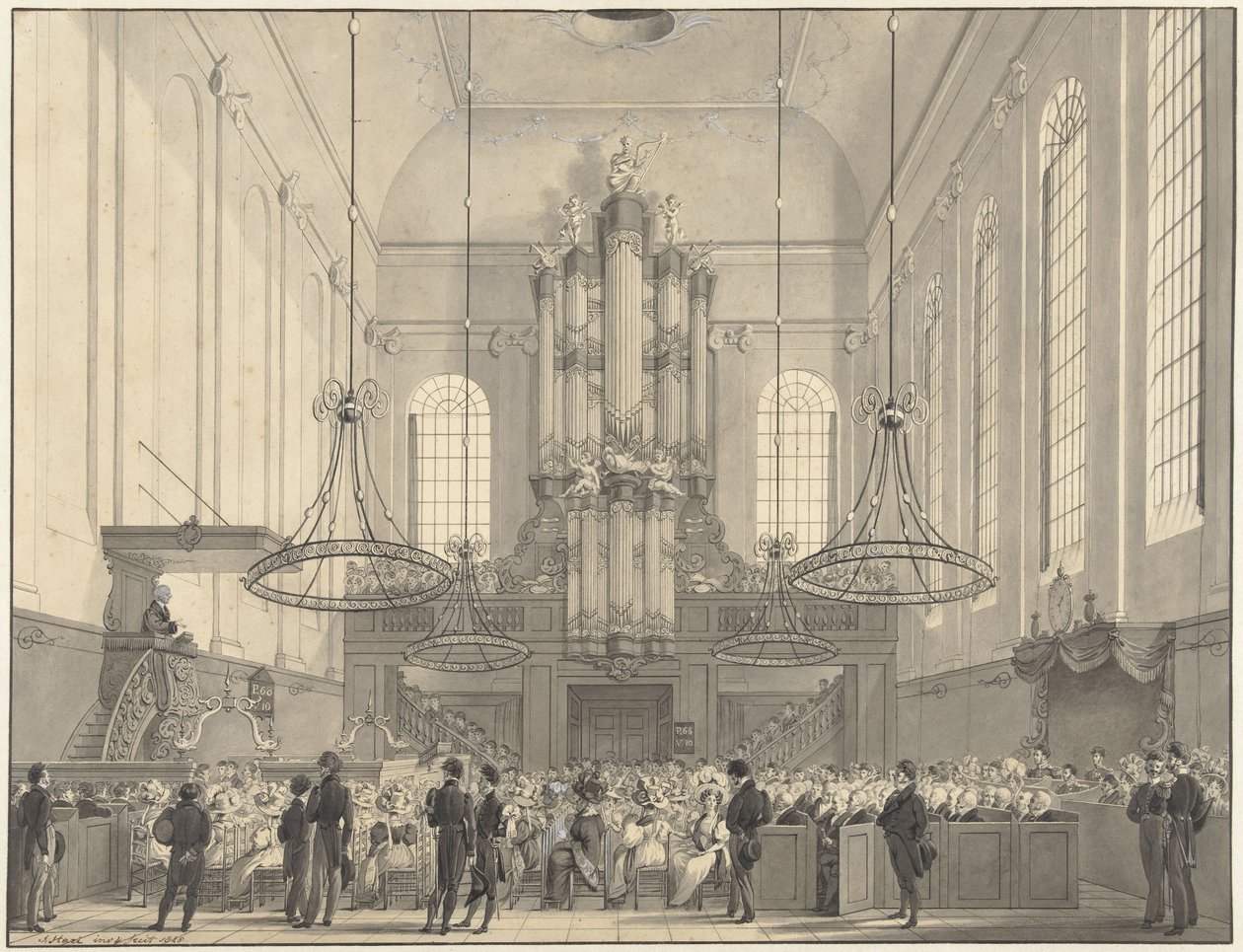 Prof. dr. van der Palm prædiker i den lutherske kirke i Haag for kongefamilien, 1828 af Johannes Hari (I)