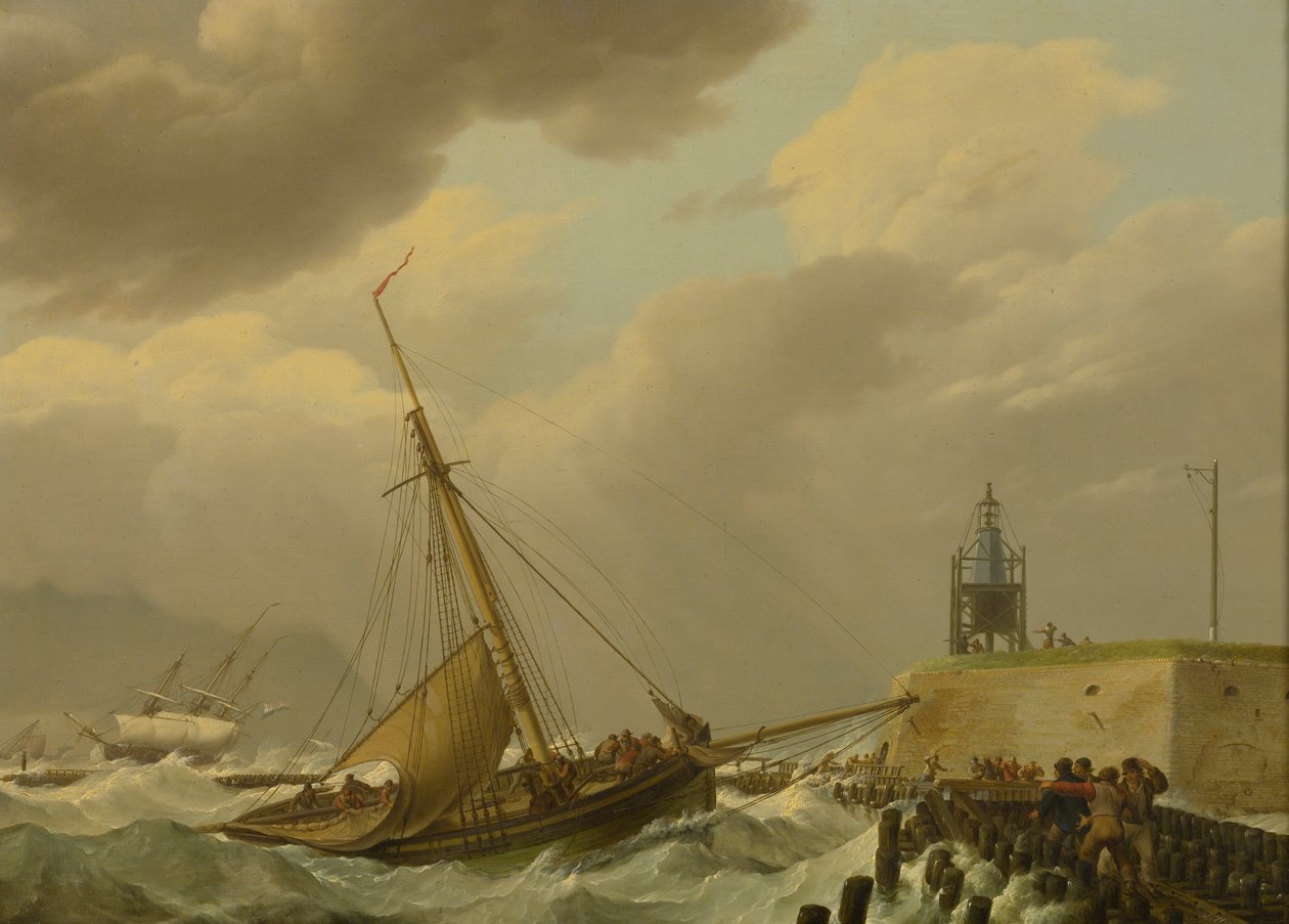 Skibe i stormfulde hav af Johannes Hermanus Koekkoek