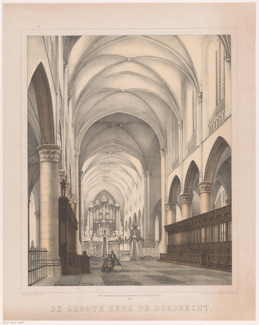 Interiør af Grote Kerk i Dordrecht Den store kirke i Dordrecht (titel på objekt) af Johannes Hermanus van der Heijden