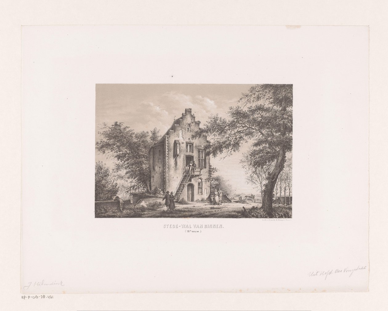 Hus på bymuren Stede-væg fra indersiden af ​​1700-tallet (titel på objekt) af Johannes Hilverdink (attributed to)