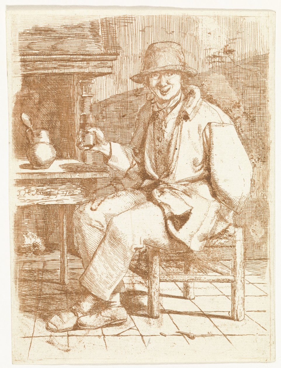 Smilende mand med glas i hånden af Johannes Huibert Prins